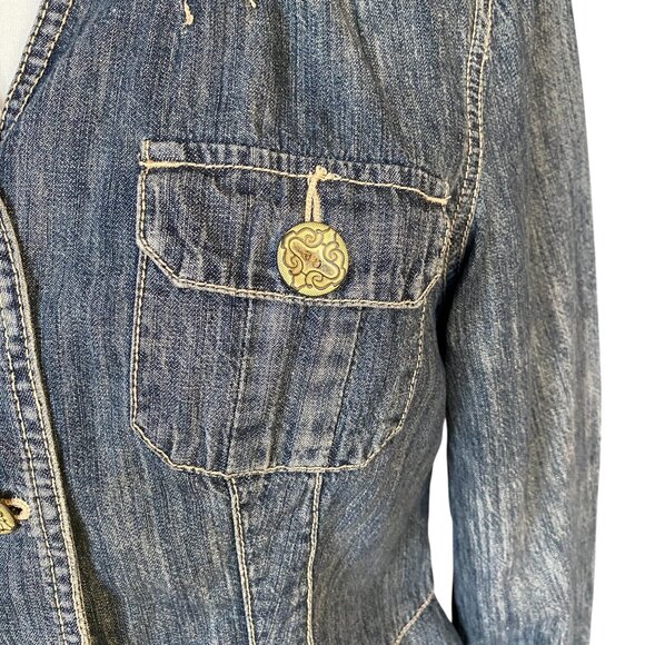 Vintage AMI Denim Fitted Y2K Peplum Jean Jacket Washed Blue Western Grunge 90s-M - Picture 4 of 11